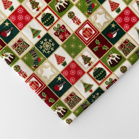 NEW 1 Yard 100% Cotton Fabric, Christmas Square Check Motif Pattern - Picture 6 of 6